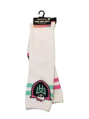 MONSTER HIGH Knee Hi Socks White Pink Aqua Black Logo OSFM